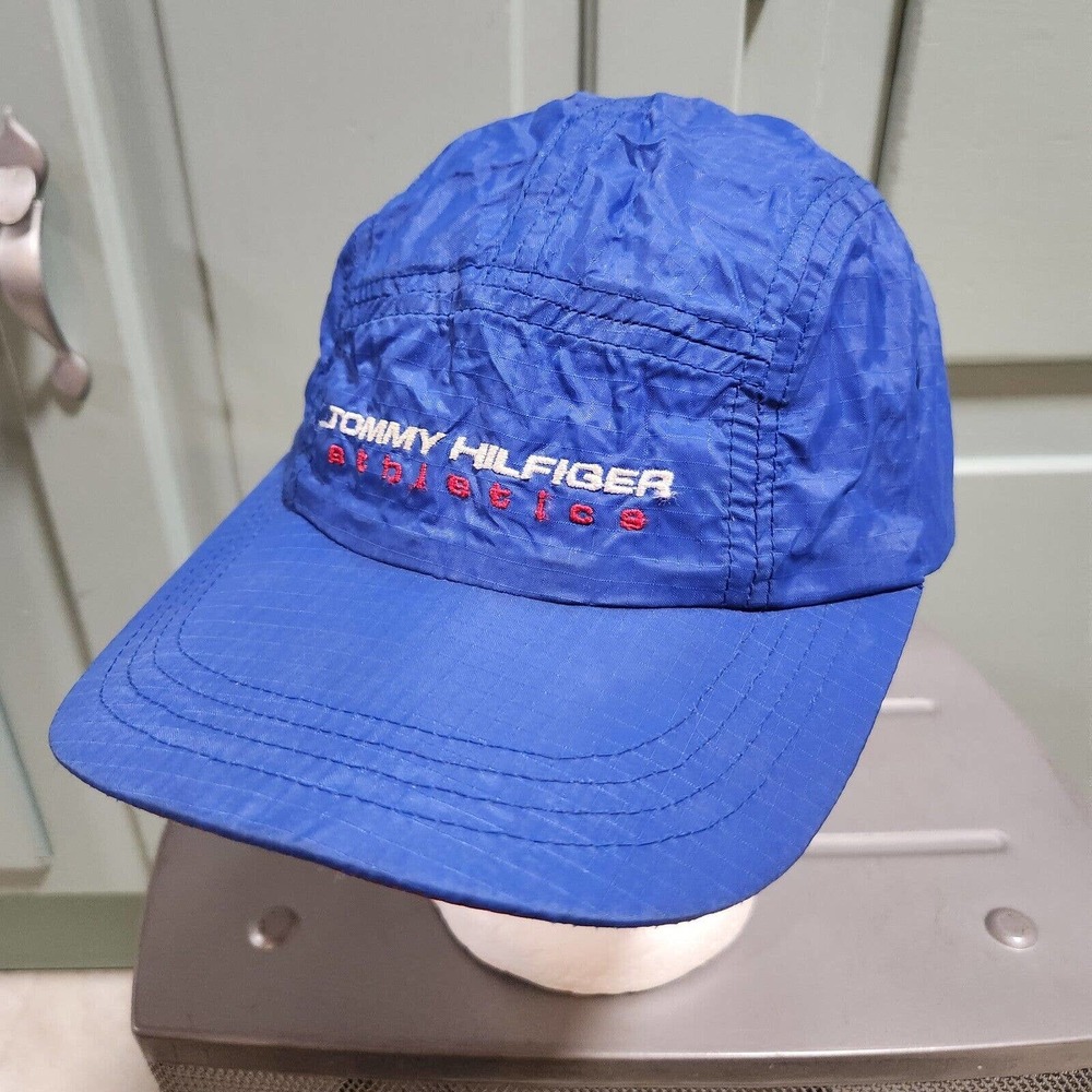 VTG 90s Y2K Tommy Hilfiger Athletics Nylon 5 Panel Blue Hat Cap OSFM